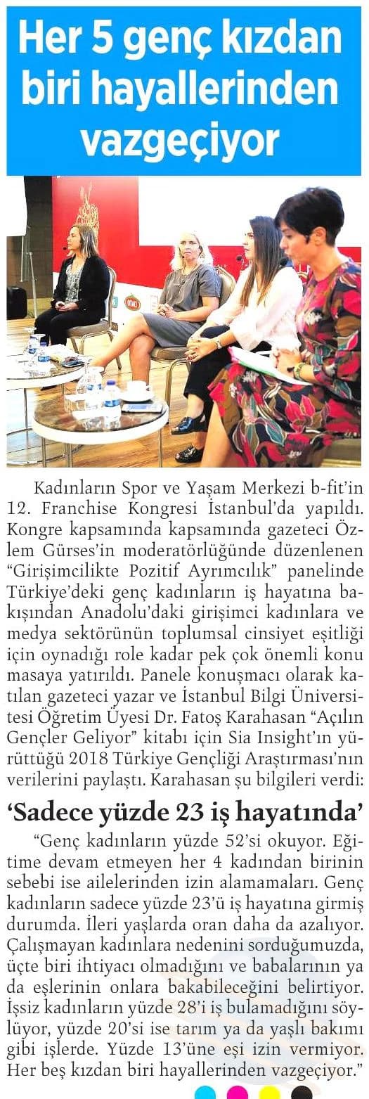 HER 5 GENÇ KIZDAN BIRI HAYALLERINDEN VAZGEÇIYOR/MİLLİYET