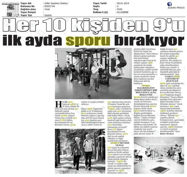 Her 10 Kişiden 9'u ilk ayda sporu bırakıyor/ZAFER GAZETESİ HATAY